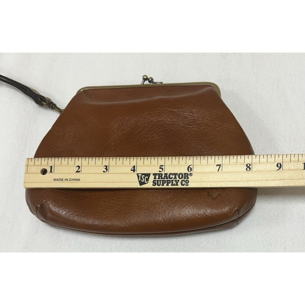 PATRICIA NASH Savena HandCrafted Brown Leather Kisslock Wristlet, Clutch Handbag - Picture 7 of 9
